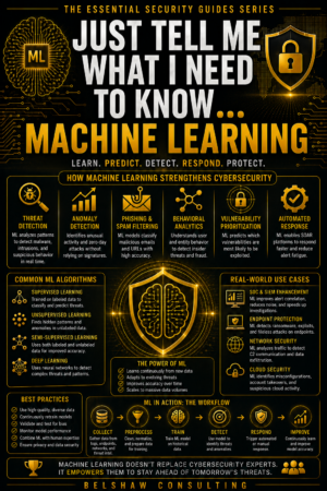 Machine learning cybersecurity guide infographic.