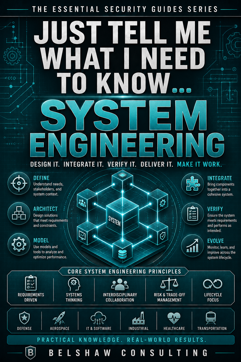 System engineering guidebook cover with icons.